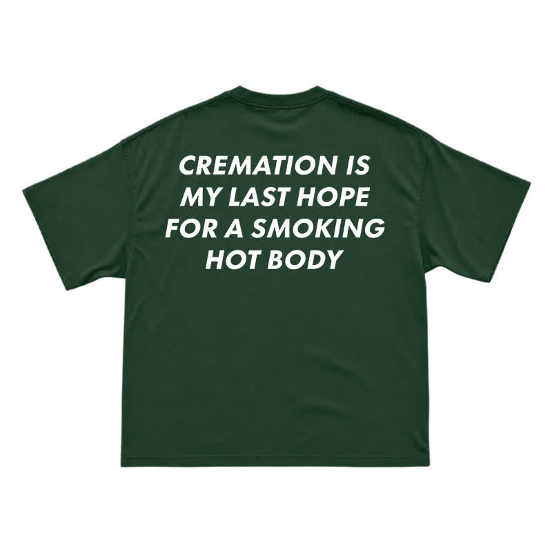 Edgy Cremation Back Graphic Loose Drop Shoulder Short Sleeve T-Shirt - Green - US16-18(2XL) - image 15