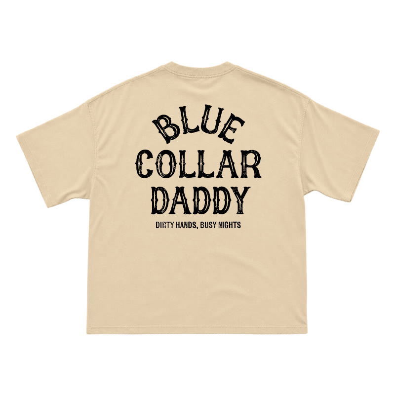 Relaxed Fit Blue Collar Daddy Distressed Slogan T-Shirt - Apricot - US16-18(2XL) - image 10