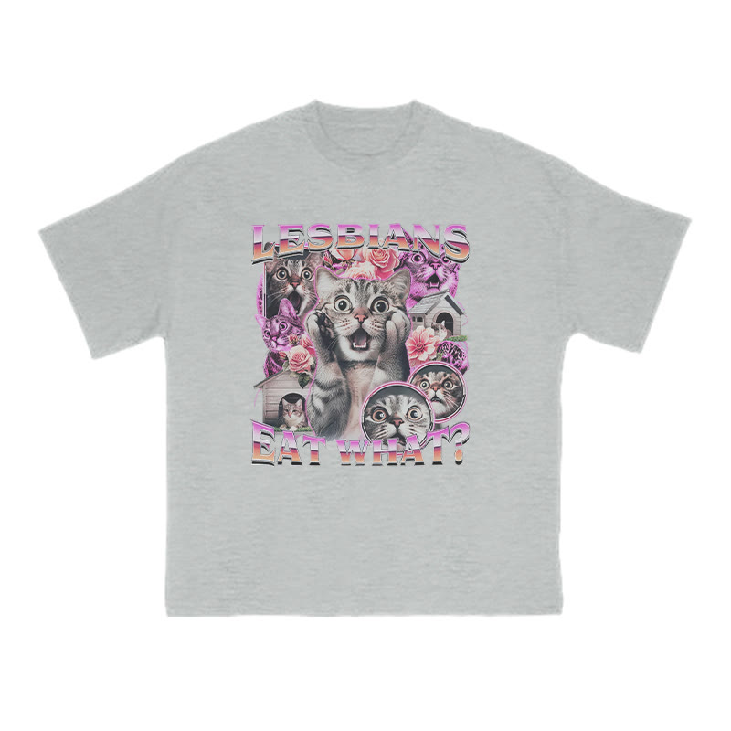 Terrified Cats Lesbians Eat What Print T-shirt - Grey - US16-18(2XL) - image 3