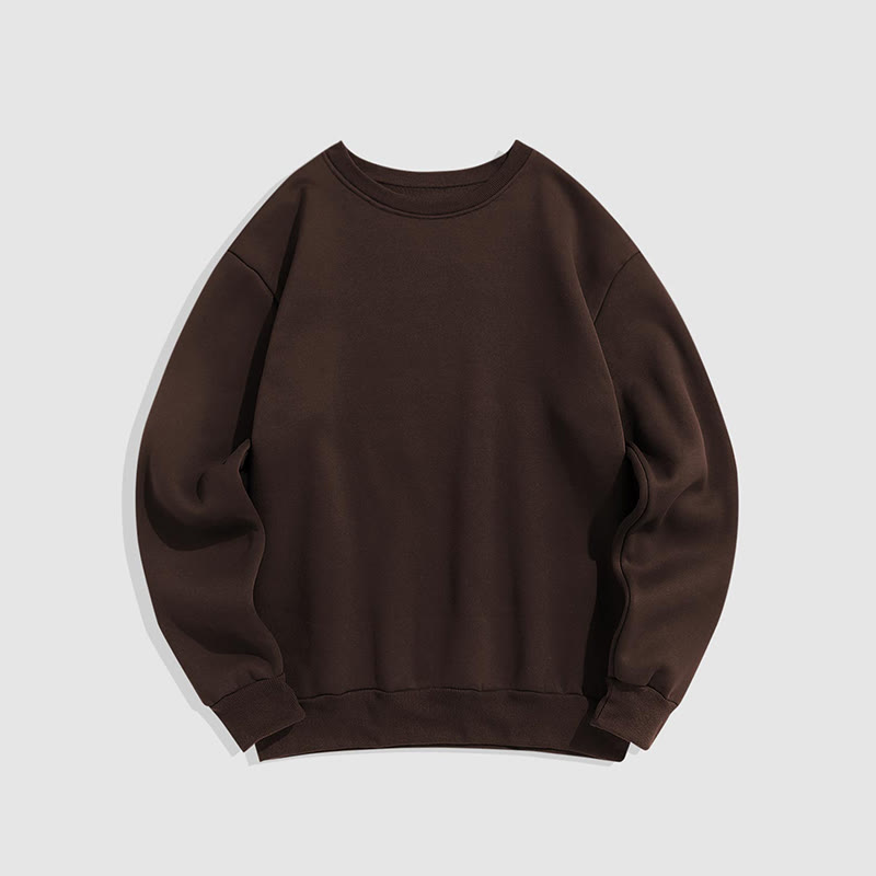 100% Cotton Solid Color Round Neck Casual Fleece Sweatshirt - Coffee - 2XL - image 2