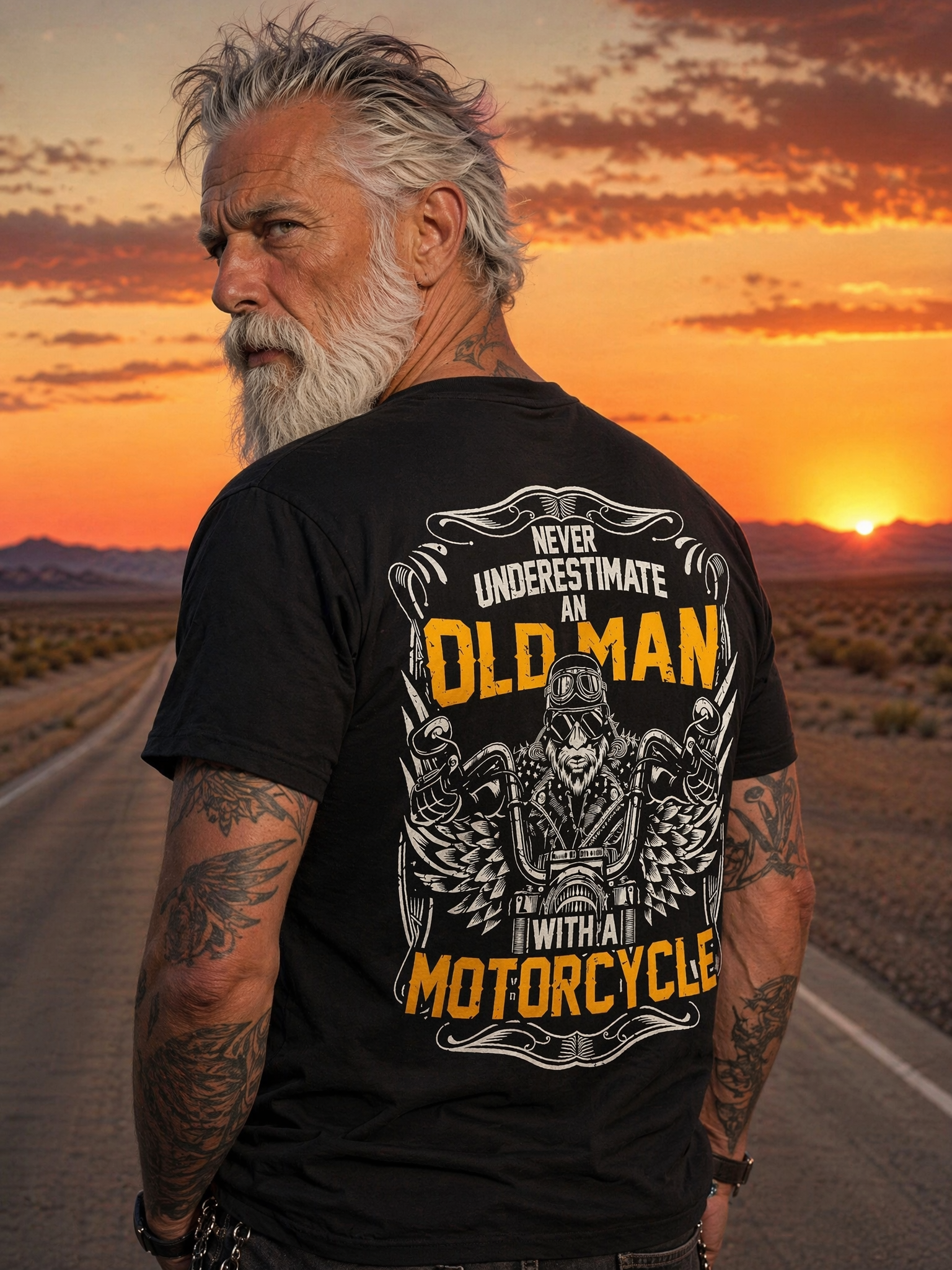 Never Underestimate an Old Man Motorcycle Graphic Cotton T-Shirt