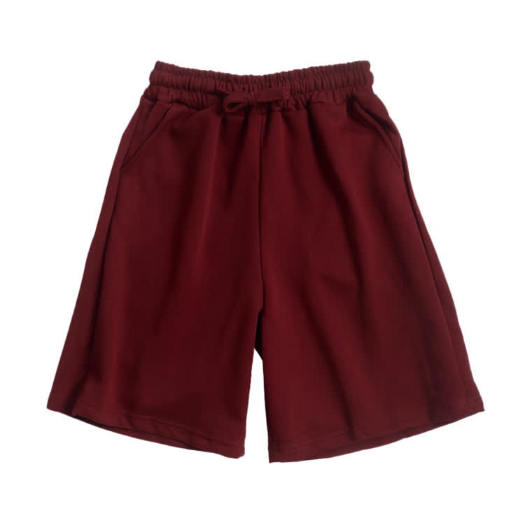 Cotton Solid Color Drawstring Pocket Shorts - Wine - 3XL - image 9