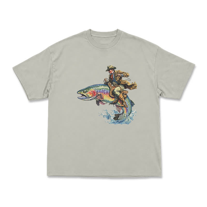 Western Fish Rider Statement Print T-Shirt - Warm Grey - US16-18(2XL) - image 3