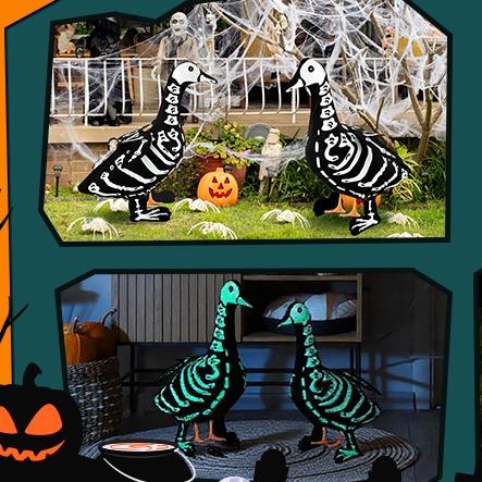 Halloween Porch Goose Outfits Glow In The Dark Skeleton Pumpkin Costume Clothes Accessories For 23'' Plastic/ Cement Goose Statue, Halloween Outdoor Patio Yard Lawn Decoration