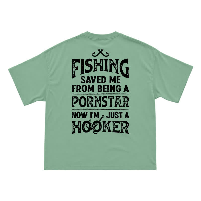 Vintage Fishing Saved Me Back Graphic Casual T-Shirt - Light Green - US16-18(2XL) - image 12