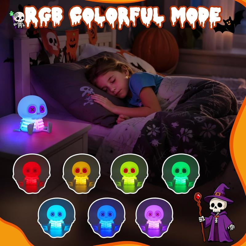 Halloween Skull Night Light, Silicone Skeleton Lamp with & Adjustable Warm Light, Touch Control LED Bedside Lamp, Halloween Room Decor, Summerween Party Decoration, Birthday & Christmas Gift