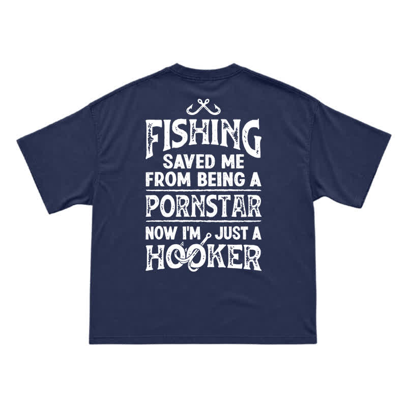 Vintage Fishing Saved Me Back Graphic Casual T-Shirt - Navy Blue - US16-18(2XL) - image 13