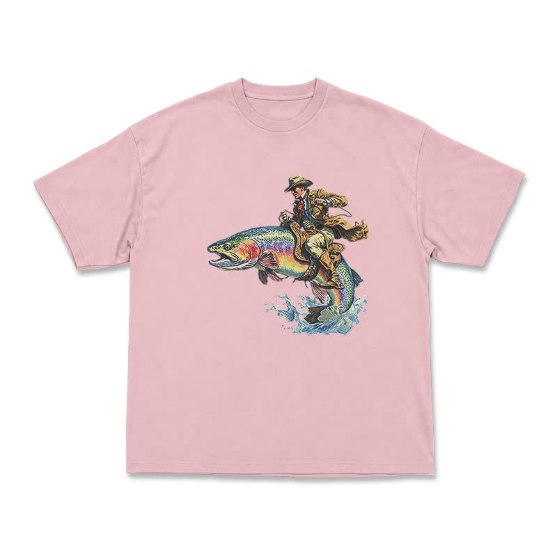 Western Fish Rider Statement Print T-Shirt - Pink - US16-18(2XL) - image 10