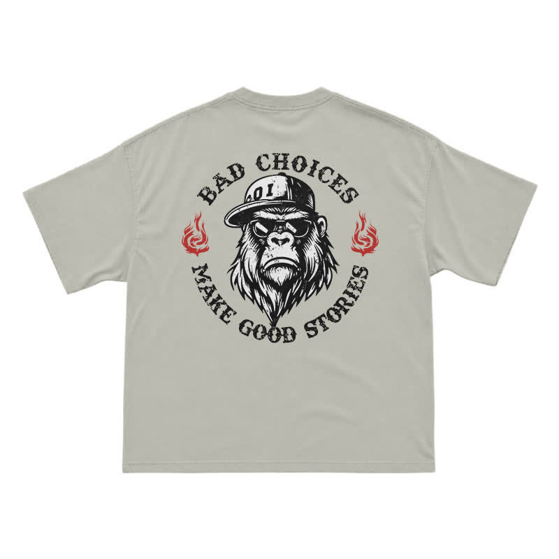 "Bad Choices Make Good Stories" Gorilla Sunglasses Tee - Cool Streetwear Black T-Shirt - Warm Grey - US16-18(2XL) - image 4