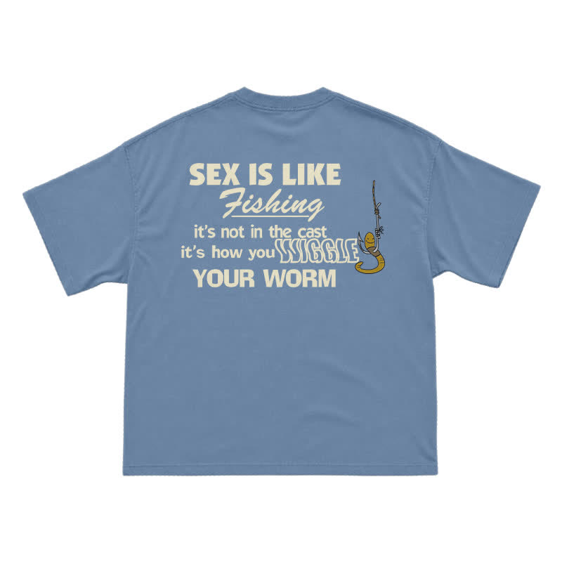 Wiggle Your Worm Graphic Oversized Short Sleeve T-Shirt - Dusty Blue - US16-18(2XL) - image 10