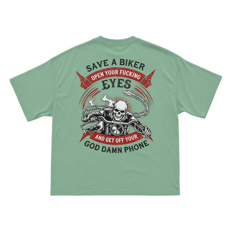 Street Moto Skull Rider Oversized Back Graphic T-Shirt - Light Green - US16-18(2XL) - image 12