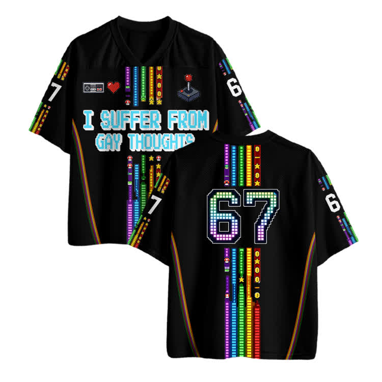 Y2K Gamecore 67 Print Lightweight Athletic Style print Mesh Jersey - Black - 4XL - image 4