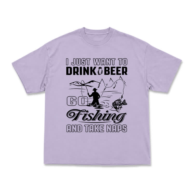 Casual Fishing Graphic T-Shirt with Beer and Naps Slogan - Purple - US16-18(2XL) - image 7