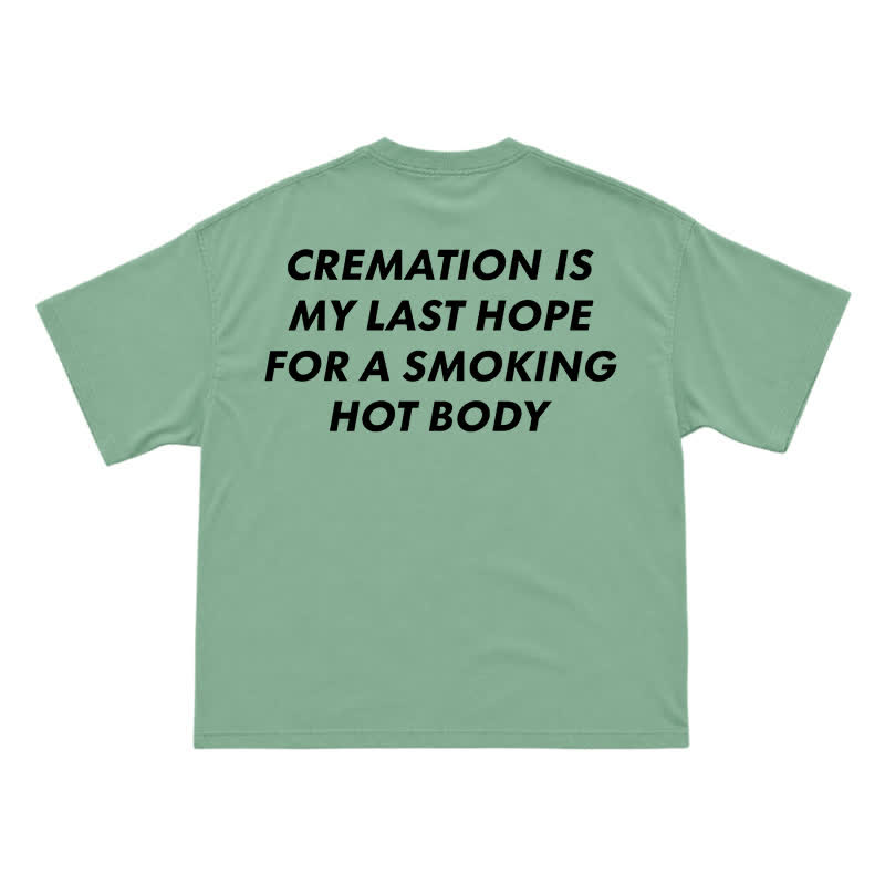 Edgy Cremation Back Graphic Loose Drop Shoulder Short Sleeve T-Shirt - Light Green - US16-18(2XL) - image 5