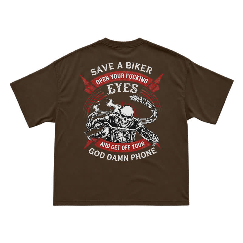 Street Moto Skull Rider Oversized Back Graphic T-Shirt - Coffee - US16-18(2XL) - image 9