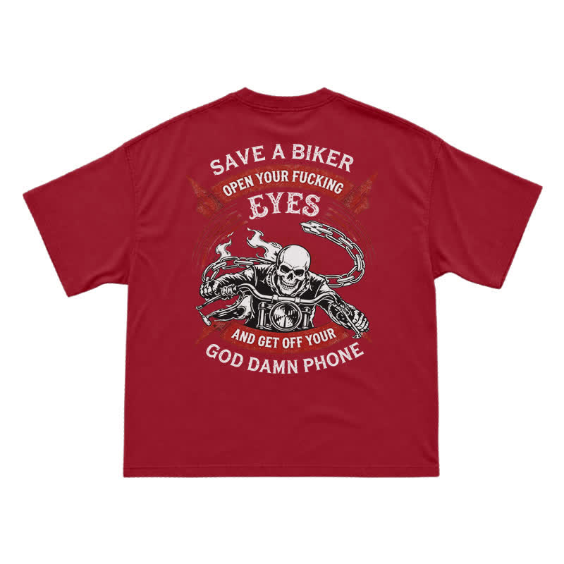 Street Moto Skull Rider Oversized Back Graphic T-Shirt - Red - US16-18(2XL) - image 5