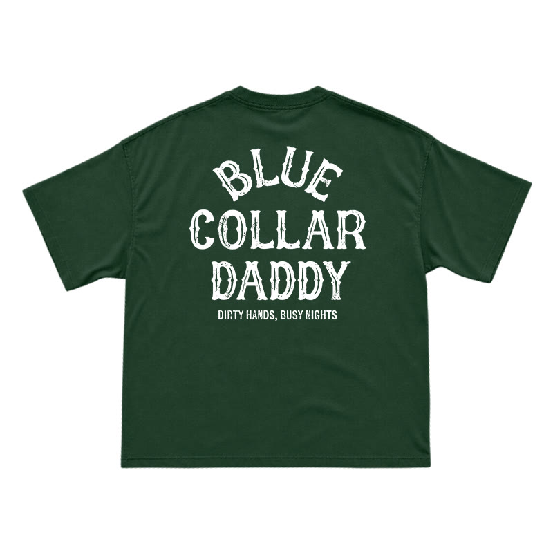 Relaxed Fit Blue Collar Daddy Distressed Slogan T-Shirt - Green - US16-18(2XL) - image 7