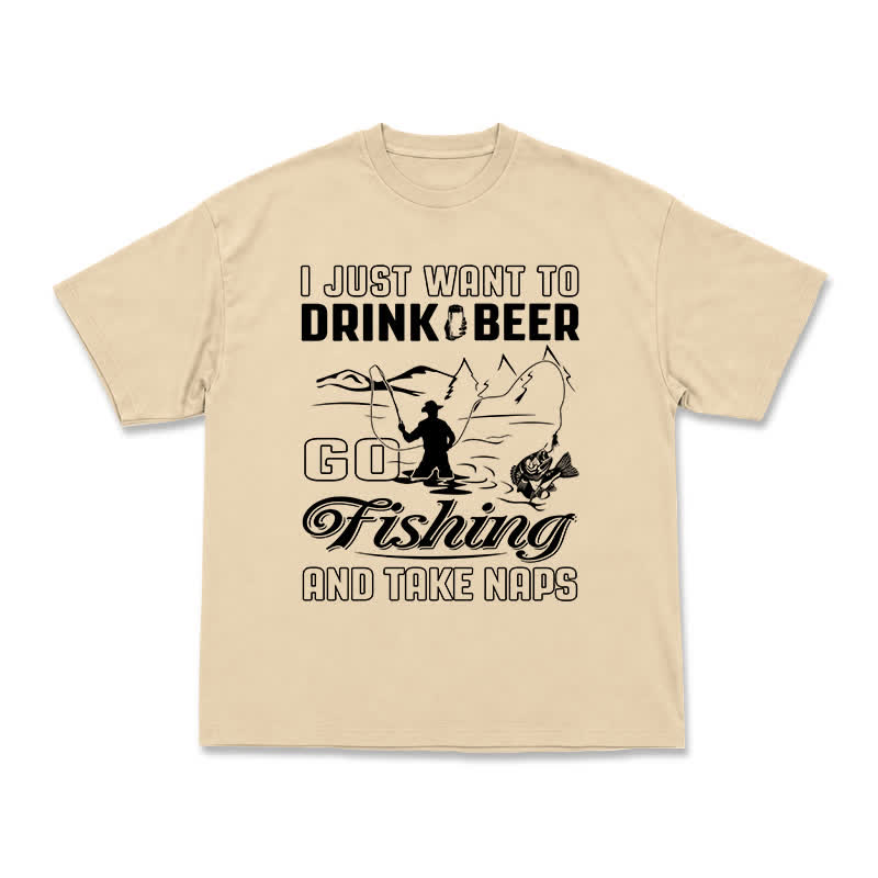Casual Fishing Graphic T-Shirt with Beer and Naps Slogan - Apricot - US16-18(2XL) - image 10