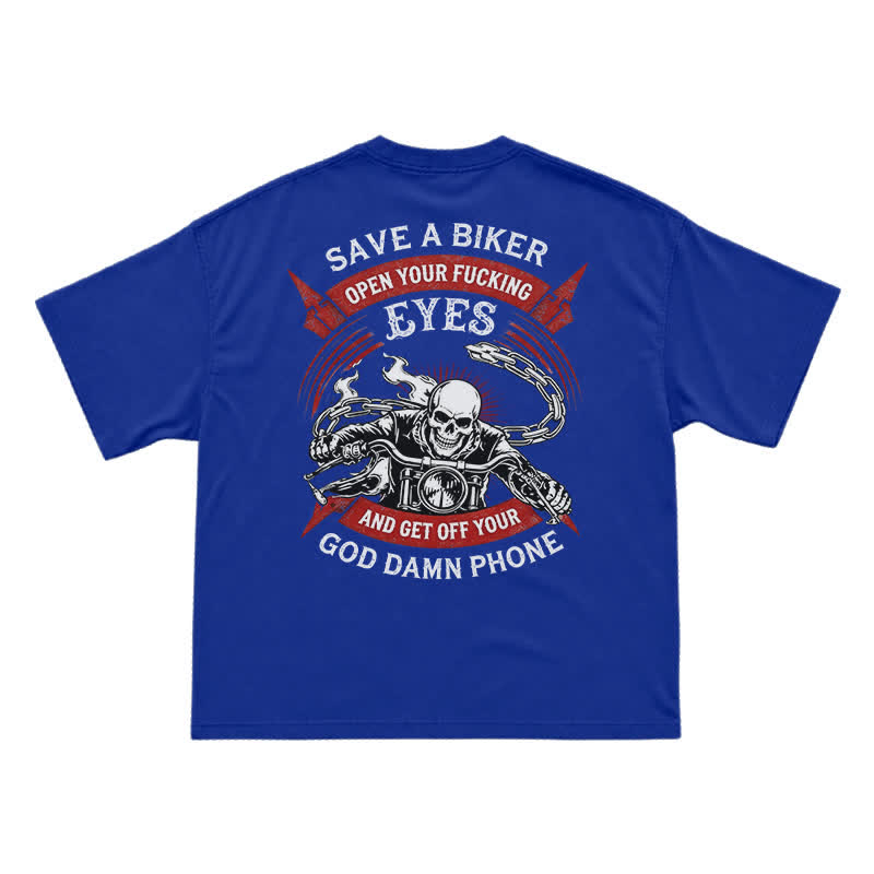 Street Moto Skull Rider Oversized Back Graphic T-Shirt - Blue - US16-18(2XL) - image 8