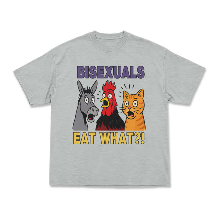 Bisexuals Eat What?! Cartoon Animal Graphic T-Shirt - Grey - US16-18(2XL) - image 12
