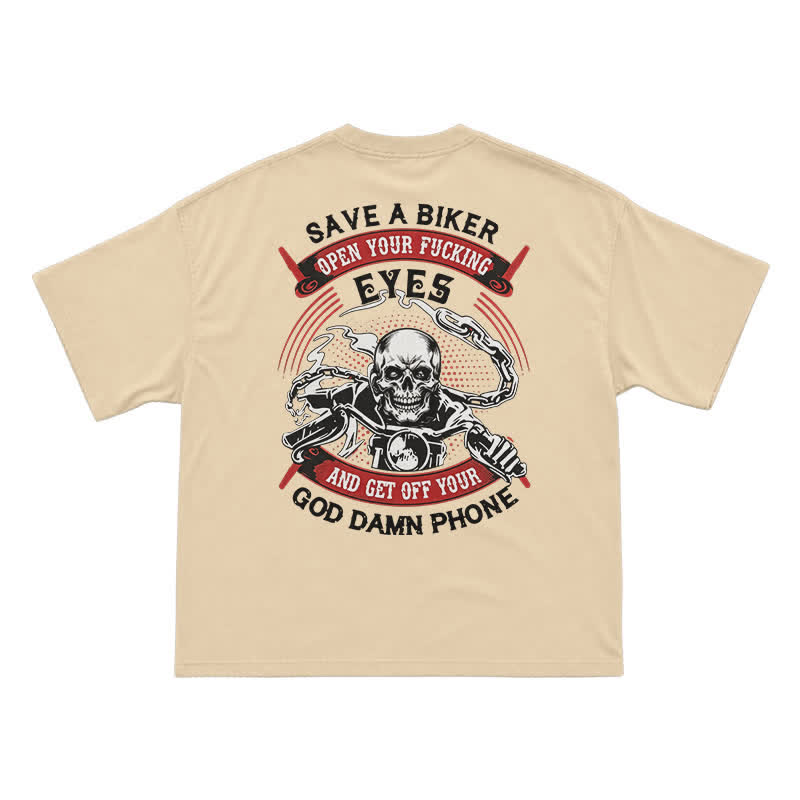 Rebel Skull Rider Back Graphic Oversized Streetwear T-Shirt - Apricot - US16-18(2XL) - image 4
