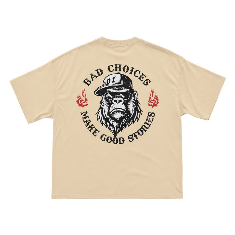 "Bad Choices Make Good Stories" Gorilla Sunglasses Tee - Cool Streetwear Black T-Shirt - Apricot - US16-18(2XL) - image 9