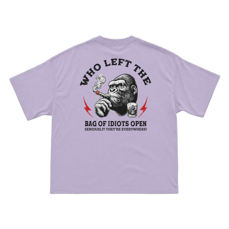 Who Left The Idiots Open Funny Gorilla Graphic T-Shirt for Men | Dark Humor Sarcastic Tee - Purple - US16-18(2XL) - image 9