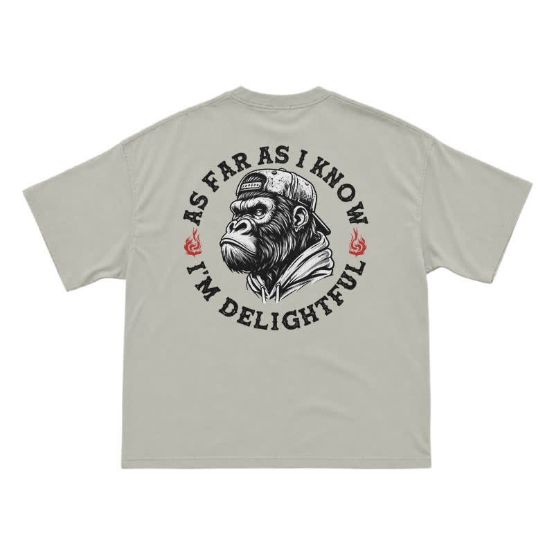 "As Far As I Know I'm Delightful" Gorilla Graphic Tee - Vintage Streetwear Black T-Shirt - Warm Grey - US16-18(2XL) - image 5
