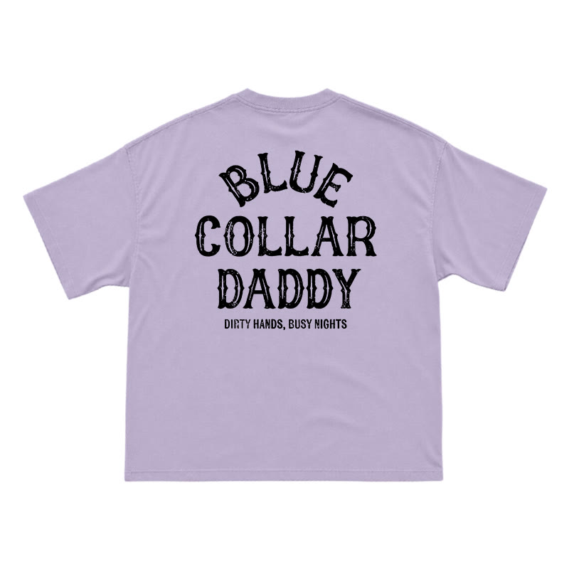 Relaxed Fit Blue Collar Daddy Distressed Slogan T-Shirt - Purple - US16-18(2XL) - image 3