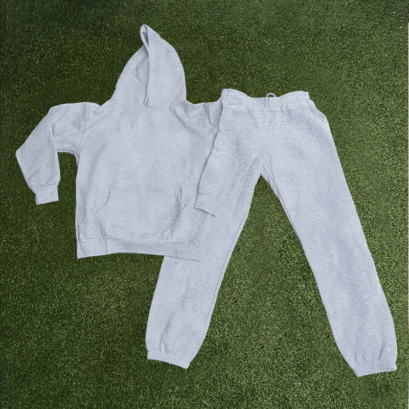 100% Cotton Solid Color Casual Hoodie And Sweatpants Two-piece Set - Grey - 2XL - image 9