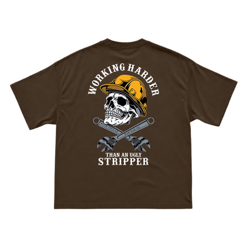 Blue Collar Skull and Wrench Oversized Back Graphic T-Shirt - Coffee - US16-18(2XL) - image 13