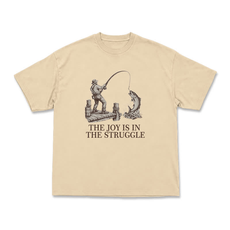 Fishing Long Sleeve T-Shirt, The Joy Is In The Struggle Angler Graphic Tee, Vintage Fisherman Gift, Outdoors Enthusiast Apparel, Retro - Apricot - US16-18(2XL) - image 4