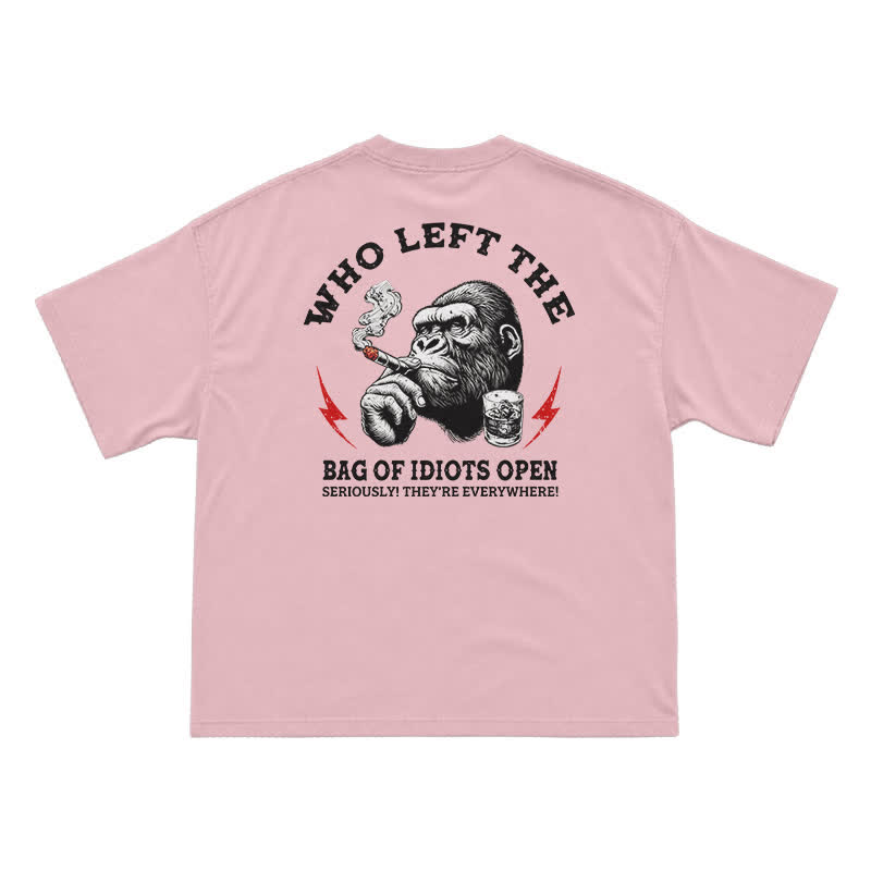 Who Left The Idiots Open Funny Gorilla Graphic T-Shirt for Men | Dark Humor Sarcastic Tee - Pink - US16-18(2XL) - image 11
