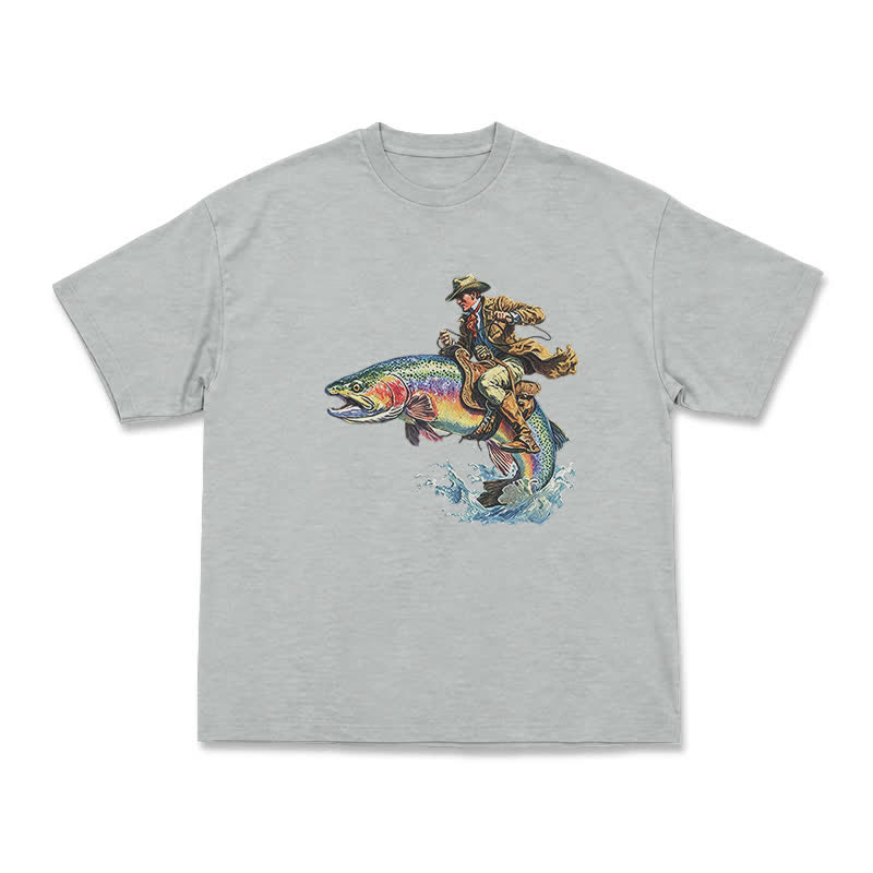 Western Fish Rider Statement Print T-Shirt - Grey - US16-18(2XL) - image 14