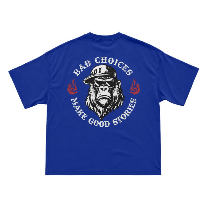 "Bad Choices Make Good Stories" Gorilla Sunglasses Tee - Cool Streetwear Black T-Shirt - Blue - US16-18(2XL) - image 14