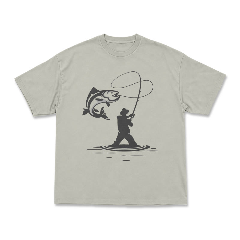 Minimal Fisherman Cast Graphic Oversized Short Sleeve T-Shirt - Warm Grey - US16-18(2XL) - image 10