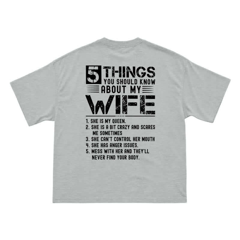 Humorous My Wife Warning Back Graphic Boxy Crew Neck Gift T Shirt - Grey - US16-18(2XL) - image 9