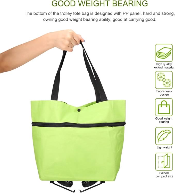 Foldable Shopping Trolley Bag with Wheels, Portable Reusable Grocery Tote - image 6