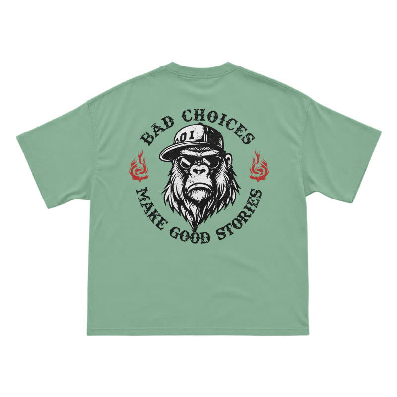 "Bad Choices Make Good Stories" Gorilla Sunglasses Tee - Cool Streetwear Black T-Shirt - Light Green - US16-18(2XL) - image 6