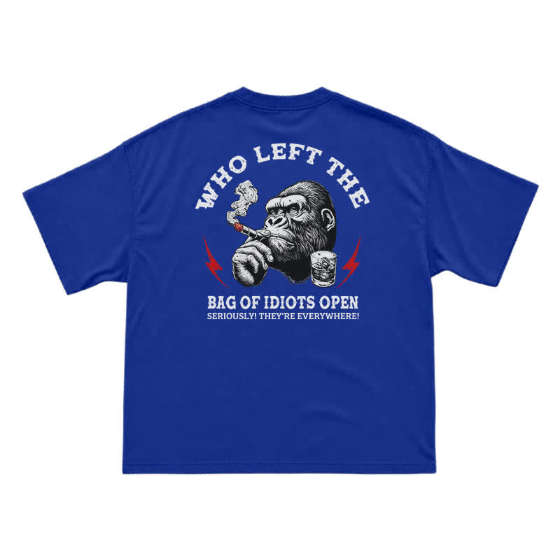 Who Left The Idiots Open Funny Gorilla Graphic T-Shirt for Men | Dark Humor Sarcastic Tee - Blue - US16-18(2XL) - image 14