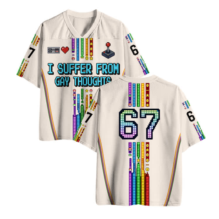 Y2K Gamecore 67 Print Lightweight Athletic Style print Mesh Jersey - Beige - 4XL - image 5