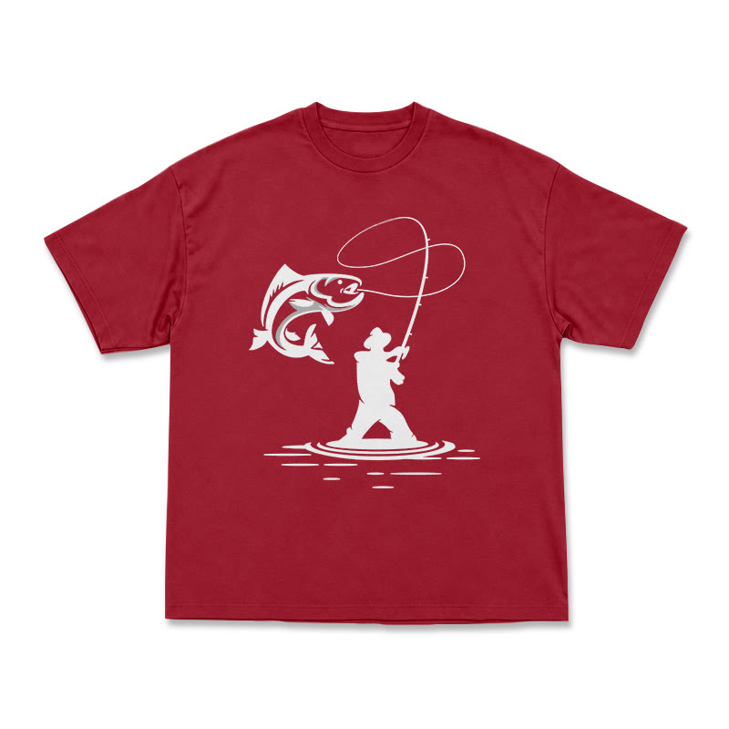 Minimal Fisherman Cast Graphic Oversized Short Sleeve T-Shirt - Red - US16-18(2XL) - image 8