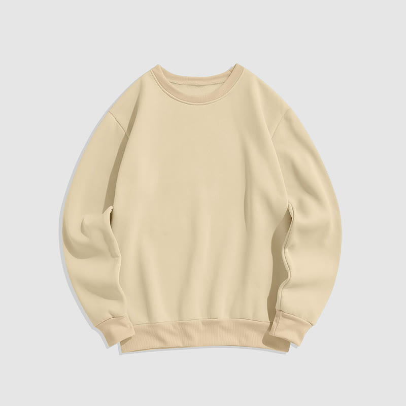 100% Cotton Solid Color Round Neck Casual Fleece Sweatshirt - Khaki - 2XL - image 12