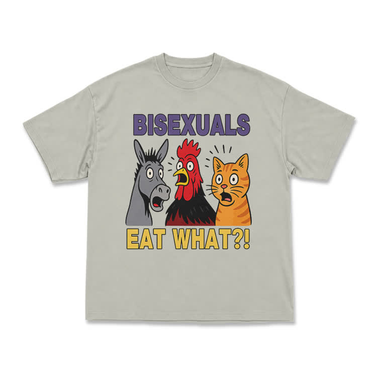Bisexuals Eat What?! Cartoon Animal Graphic T-Shirt - Warm Grey - US16-18(2XL) - image 5