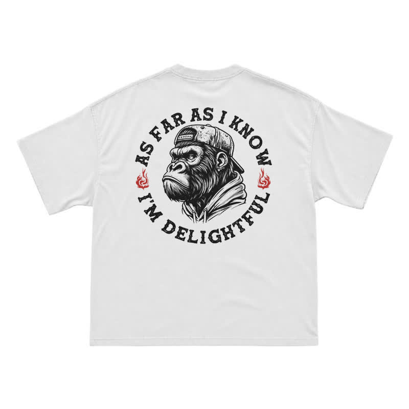 "As Far As I Know I'm Delightful" Gorilla Graphic Tee - Vintage Streetwear Black T-Shirt - White - US16-18(2XL) - image 3