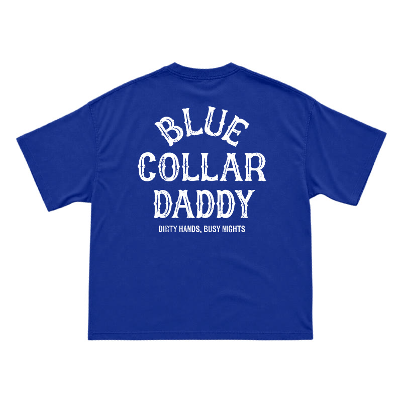 Relaxed Fit Blue Collar Daddy Distressed Slogan T-Shirt - Blue - US16-18(2XL) - image 15