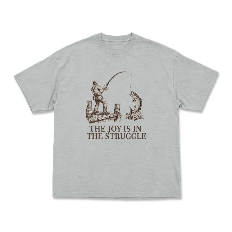 Fishing Long Sleeve T-Shirt, The Joy Is In The Struggle Angler Graphic Tee, Vintage Fisherman Gift, Outdoors Enthusiast Apparel, Retro - Grey - US16-18(2XL) - image 11