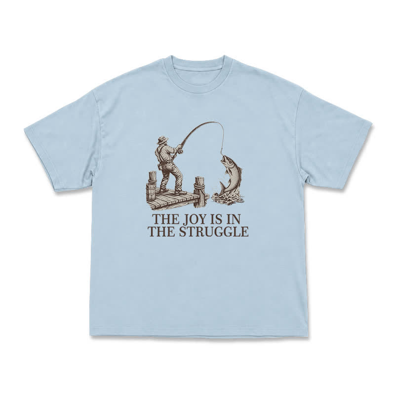 Fishing Long Sleeve T-Shirt, The Joy Is In The Struggle Angler Graphic Tee, Vintage Fisherman Gift, Outdoors Enthusiast Apparel, Retro - Light Blue - US16-18(2XL) - image 10