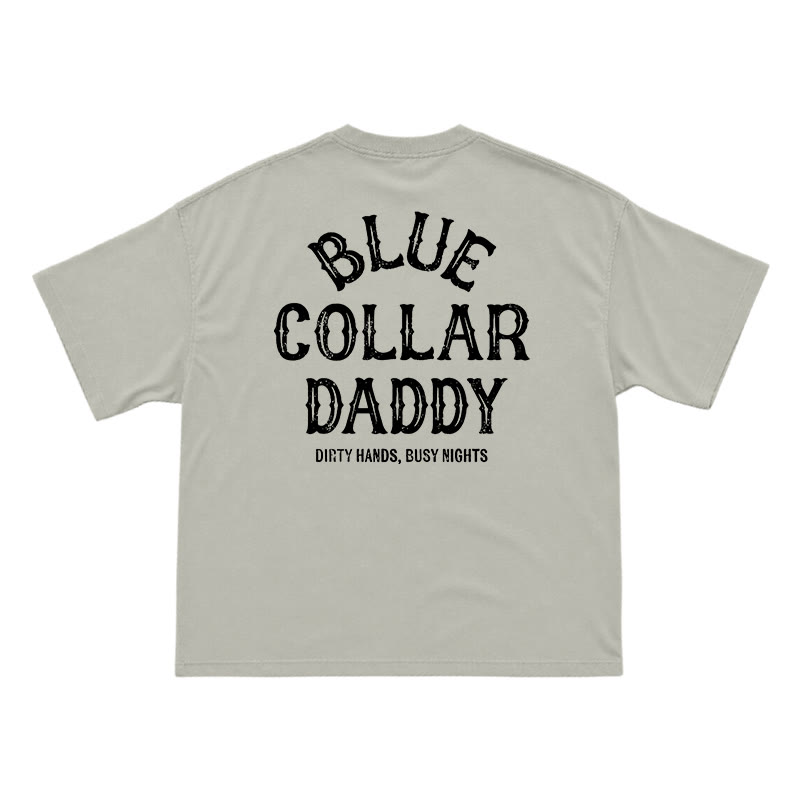 Relaxed Fit Blue Collar Daddy Distressed Slogan T-Shirt - Warm Grey - US16-18(2XL) - image 4
