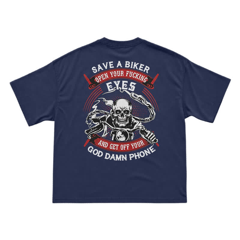 Rebel Skull Rider Back Graphic Oversized Streetwear T-Shirt - Navy Blue - US16-18(2XL) - image 7